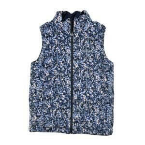 COLUMBIA Reversible Puffer Vest Navy Blue Floral Size Medium 10/12 Kids Fleece
